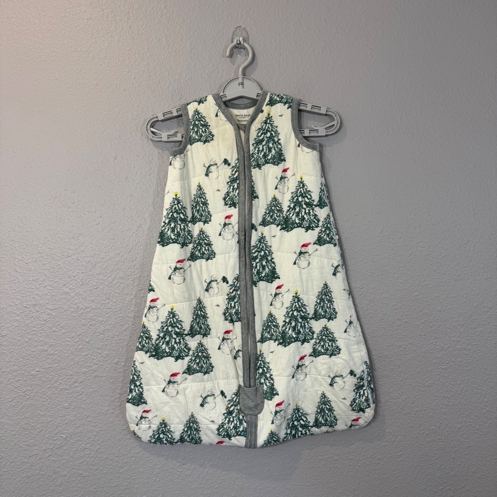 Burt's Bees Size 6-12M White Christmas Tree Snowman Quilted Sleep Sack